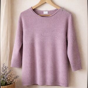 Poetry Mauve Textured Knit Sweater 3/4 Sleeve Shoulder Zip Detail Size 6 Small